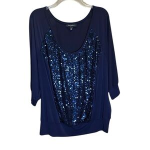 Baby Phat blue sequin holiday party New Year’s plus size 2X blouse top